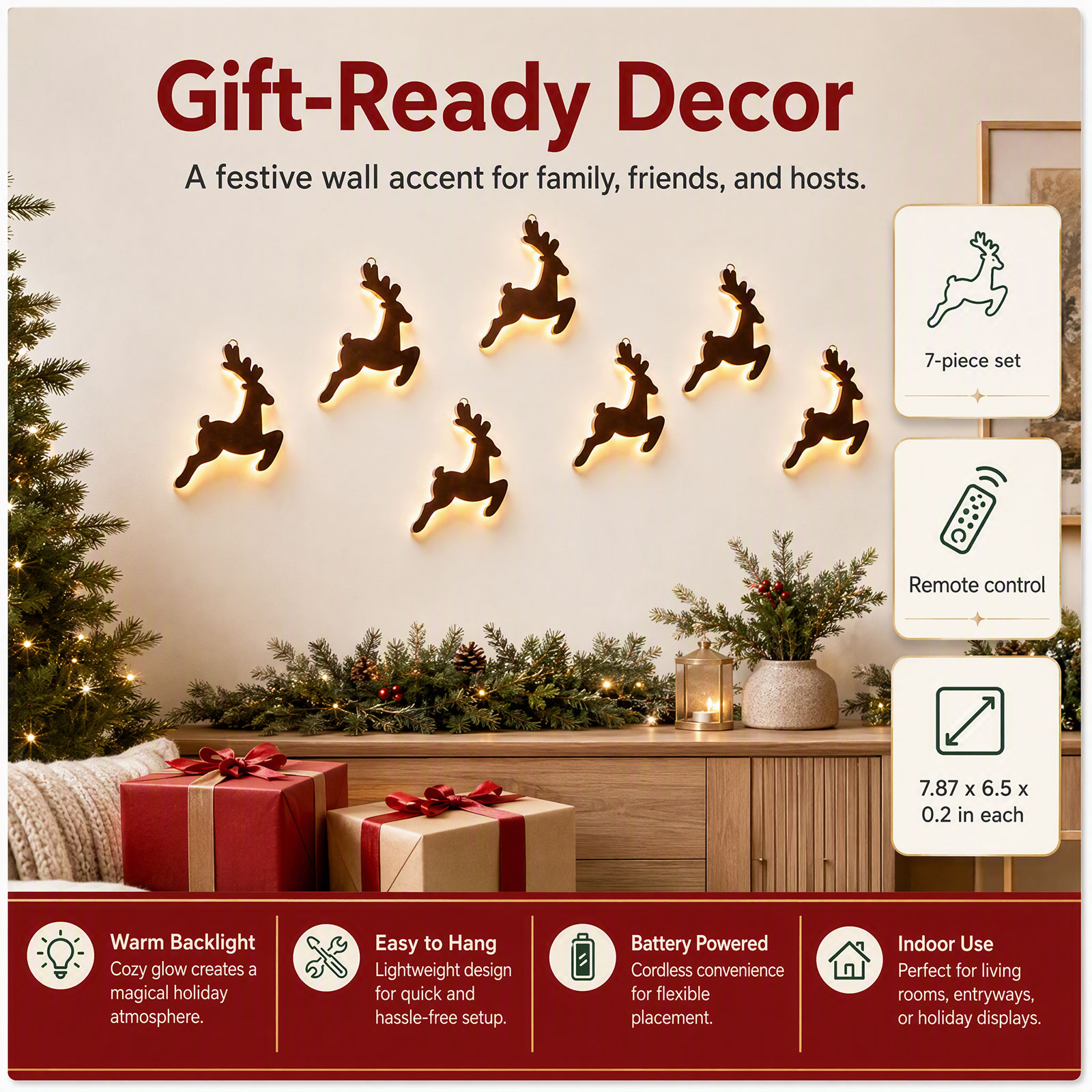 Lighting Christmas Decor - 7 шт. светодиодных деревянных северных оленей